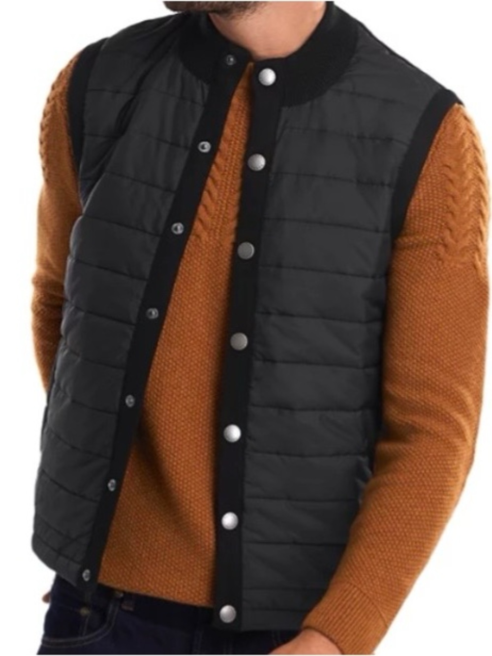 Barbour Mens Black Essential Gilet Quilted Snap Button Front Vest Jacket Size XL